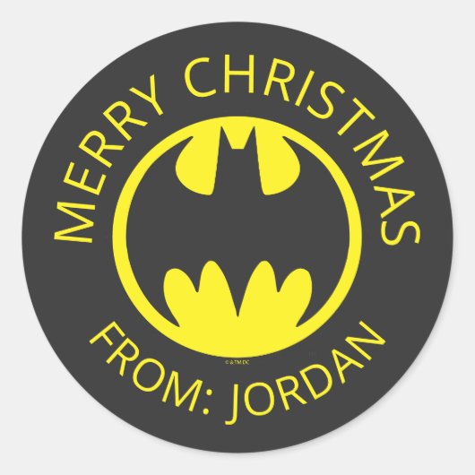 バットマン記号 |こうもり円のロゴ |メリークリスマス ラウンドシール (正面)