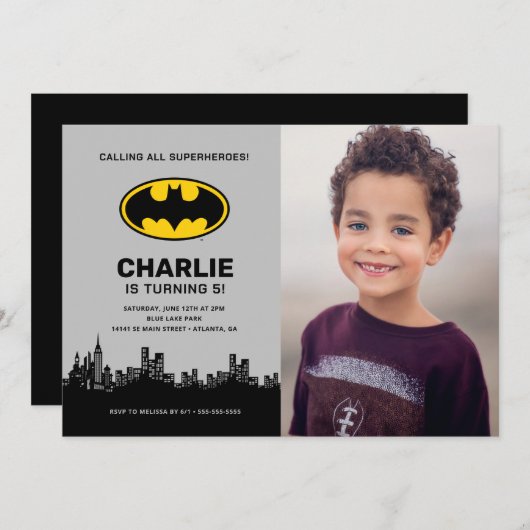 バットマン – ゴッサムシティ |ボーイズ誕生日 – 写真 招待状 (正面/裏面)