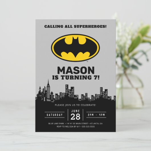 バットマン – ゴッサムシティ |誕生日招待状 招待状 (スタンド正面)