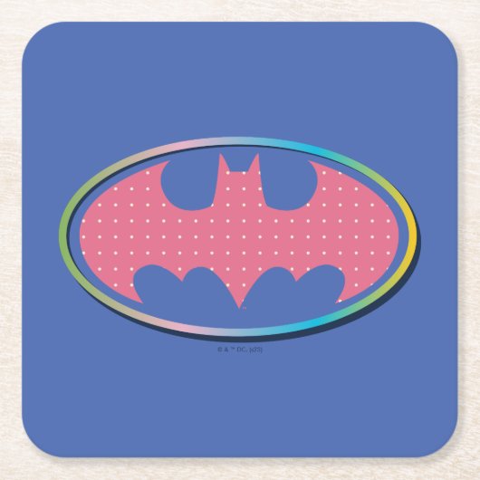 バットマン |ピンクの水玉模様ロゴ スクエアペーパーコースター (正面)