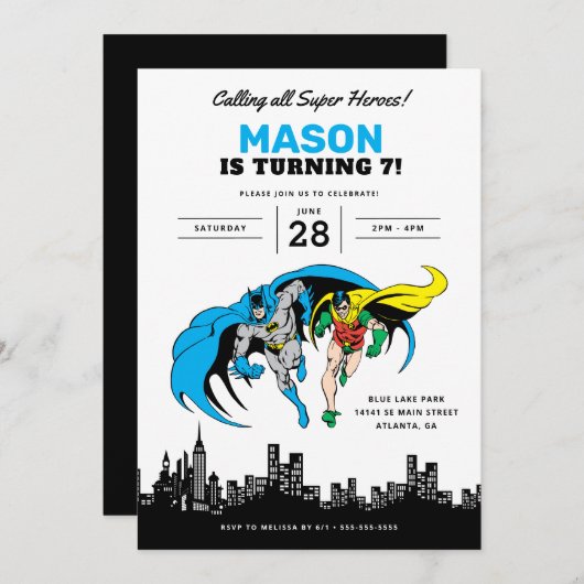 バットマン&ロビンゴサムシティ誕生日 招待状 (正面/裏面)