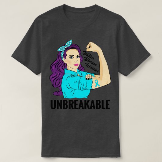 バットン病認識度ティール（緑がかった色）リボンNCL Tシャツ (デザイン正面)