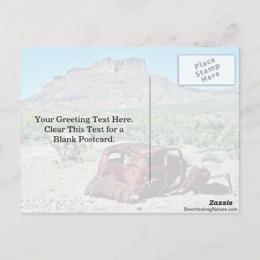 バット前のアンティークカーの錆びた車 ポストカード (裏面)