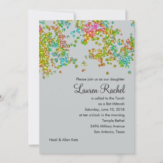 バット・ミッツヴァー グリッタリー・コンフェッティ・デザイン 招待状 (正面)