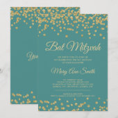 バット・ミッツヴァ ゴールド 偽 グリッター コンフェッティ ティール 招待状 (正面/裏面)