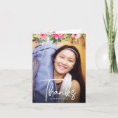 バット・ミッツヴァ フローラル ウォーターカラー スクリプト カスタム フォト サンキューカード (正面)