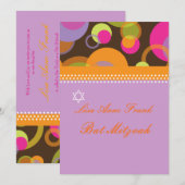 バット・ミッツヴァ+モッズ・バブル/オレンジ/ホットピンク 招待状 (正面/裏面)