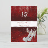 バット・ミッツヴァ レッド サテン プリンセス クラウン ダイヤモンド インビ 招待状 (スタンド正面)