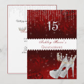 バット・ミッツヴァ レッド サテン プリンセス クラウン ダイヤモンド インビ 招待状 (正面/裏面)