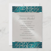 バット・ミッツヴァ・洗練されたターコイズブルーとシルバーのフィリグリー 招待状 (正面)
