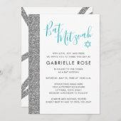 バット・ミッツヴァ 現代のシルバーグリッター ストライプ 招待状 (正面/裏面)