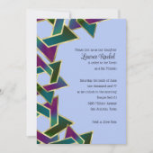 バット・ミツバの紫とターコイズのダビデの星 あらゆる色 招待状 (正面)