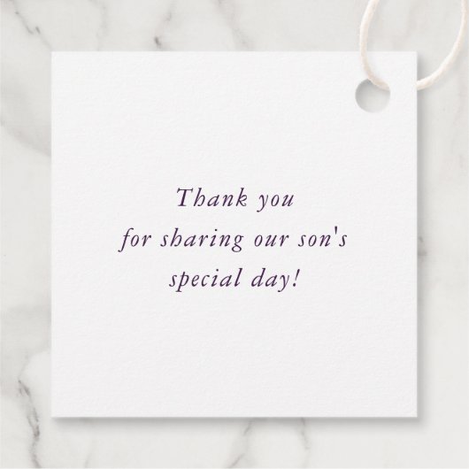 バット・ミツバーのシンプルなモダン幾何学的なワインカラー フェイバータグ (裏面)