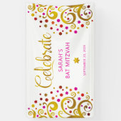 バット・ミツバーのピンクゴールド箔スクリプト ツリー・オブ・ライフ 横断幕 (縦)