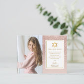 バット・ミツバーのローズゴールドグリッター写真サンクスカード ポストカード (スタンド正面)