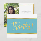 バット・ミツバーの感謝祭 現代のターコイズブルーとゴールド サンキューカード (正面/裏面)