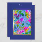 バット・ミツバーの明るい色のダマスク柄 招待状 (正面/裏面)