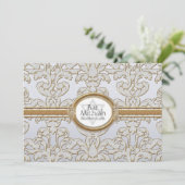 バット・ミツバ―　エレガント・フローラル・リーフ・ダマスク・バロック 招待状 (スタンド正面)