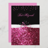 バット・ミツバ、ピンクのグリッター、カスタム招待状 招待状 (正面/裏面)
