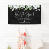 バット・ミツバ・ブラック・シルバー・スクリプト・ウォーターカラー・フローラル 横断幕 (インサイチュ)