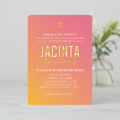 バット・ミツバ モダンスター ピンクイエロー グラデーション 箔招待状 (立ち正面)