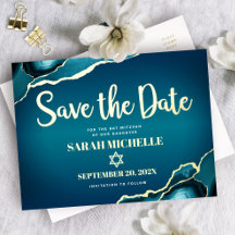 バット・ミツバ Save Date ティール オンブレ アゲート 本物 ゴールド