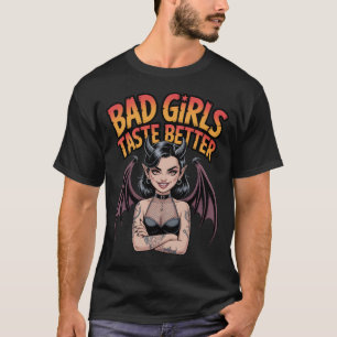 バッドガールズはよりおいしい ゴシックデーヴィルタトゥーガール Tシャツ