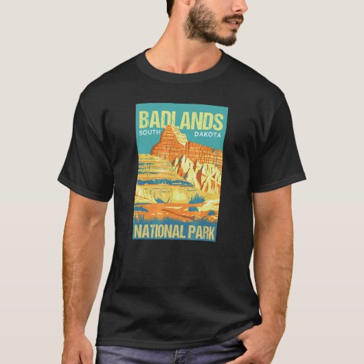 バッドランズ国立公園 サウスダコタ ポスターデザイン Tシャツ (正面)