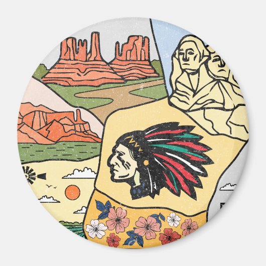 バッドランドマウントラシュモアブラックヒルズサウスダコタの地図 マグネット (正面)