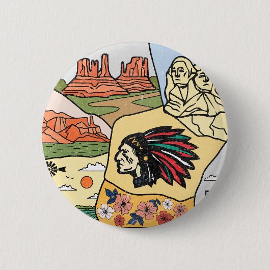 バッドランドマウントラシュモアブラックヒルズサウスダコタの地図 缶バッジ (正面)