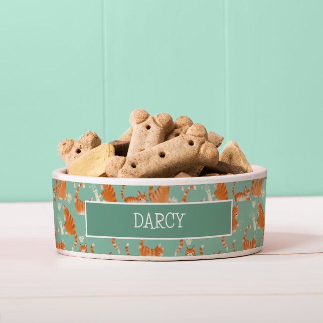 バッド・オレンジタビー猫がパターンを物ノック ボウル (Bad Cats Knocking Stuff Over Dog bowl)