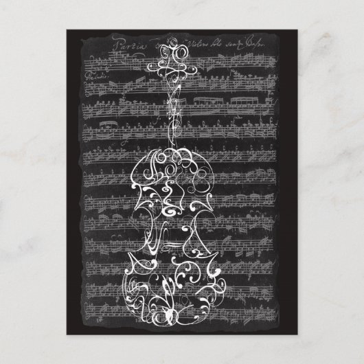 バッハ原稿上のバイオリンのスクラール ポストカード (正面)