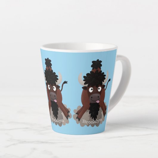 バッファロおもしろいバイソン漫画イラストレーション カフェラテマグ (右アングル)