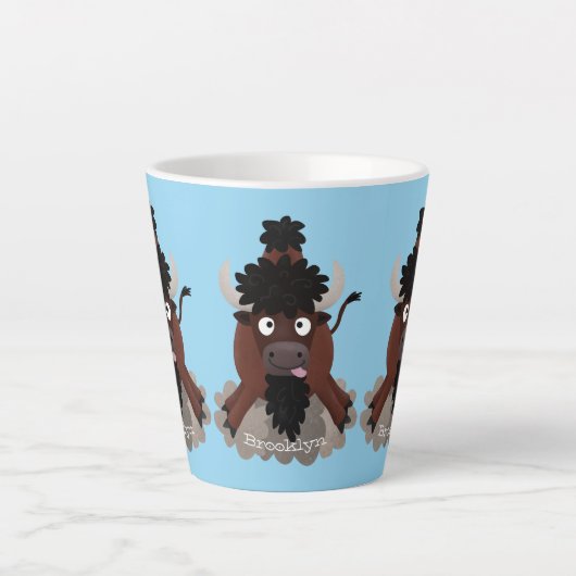 バッファロおもしろいバイソン漫画イラストレーション カフェラテマグ (正面)