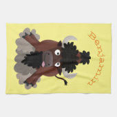 バッファロおもしろいバイソン漫画イラストレーション キッチンタオル (横)