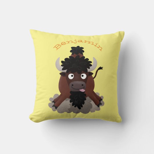 バッファロおもしろいバイソン漫画イラストレーション クッション (正面)