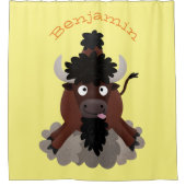 バッファロおもしろいバイソン漫画イラストレーション シャワーカーテン (正面)