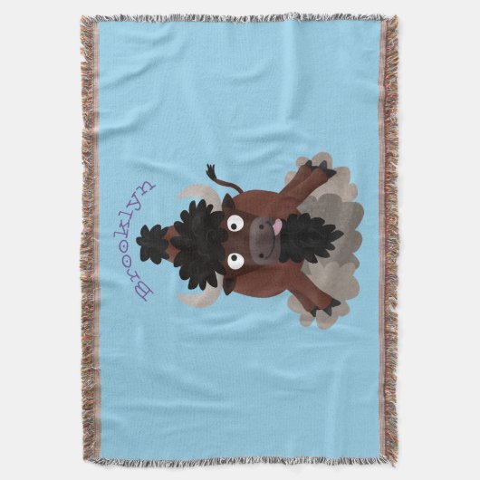 バッファロおもしろいバイソン漫画イラストレーション スローブランケット (正面縦)