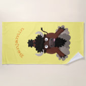 バッファロおもしろいバイソン漫画イラストレーション ビーチタオル (正面)