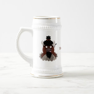 バッファロおもしろいバイソン漫画イラストレーション ビールジョッキ