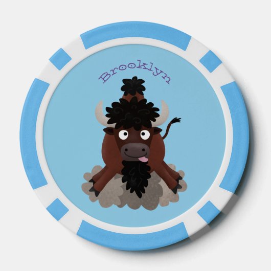 バッファロおもしろいバイソン漫画イラストレーション ポーカーチップ (裏面)