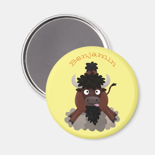 バッファロおもしろいバイソン漫画イラストレーション マグネット (正面/裏面)