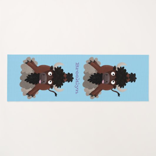 バッファロおもしろいバイソン漫画イラストレーション ヨガマット (正面(横))