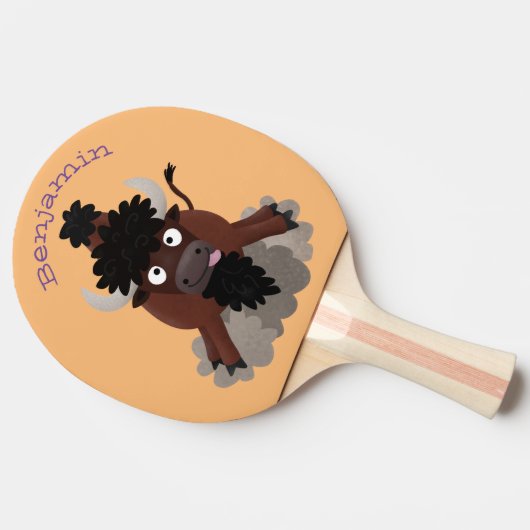 バッファロおもしろいバイソン漫画イラストレーション 卓球ラケット (横)