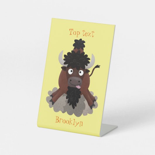 バッファロおもしろいバイソン漫画イラストレーション 台座サイン (正面)