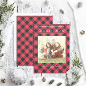 バッファロモダン素朴チェックファミリーフォトホリデー シーズンカード