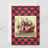 バッファロモダン素朴チェックファミリーフォトホリデー シーズンカード (正面)