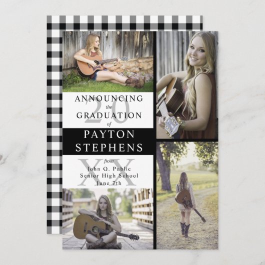 バッファローがフォトブラックをチェック |ホワイトの卒業 案内状 (正面/裏面)