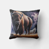 バッファローとオオカミが雷雨の中で稲妻 クッション (裏面)