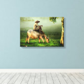 バッファローと農家を持つインドネシアの風光明媚な風景 キャンバスプリント (インサイチュ (ウッドフロア))